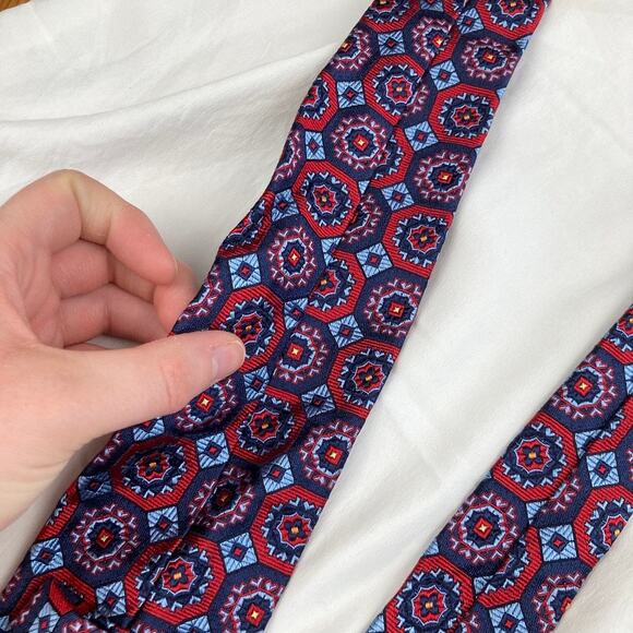 Lot of 2 Gold & Red 100% Silk Geometric Medallion Print Slim Ties Classic Length - Picture 5 of 12